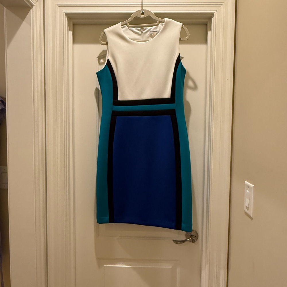 Calvin Klein Colorblock  Dress - White, Blue, Teal